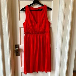 100%Silk Red Dress with Beading, Carmen Marc Volvo. Very Flattering. Size 8.